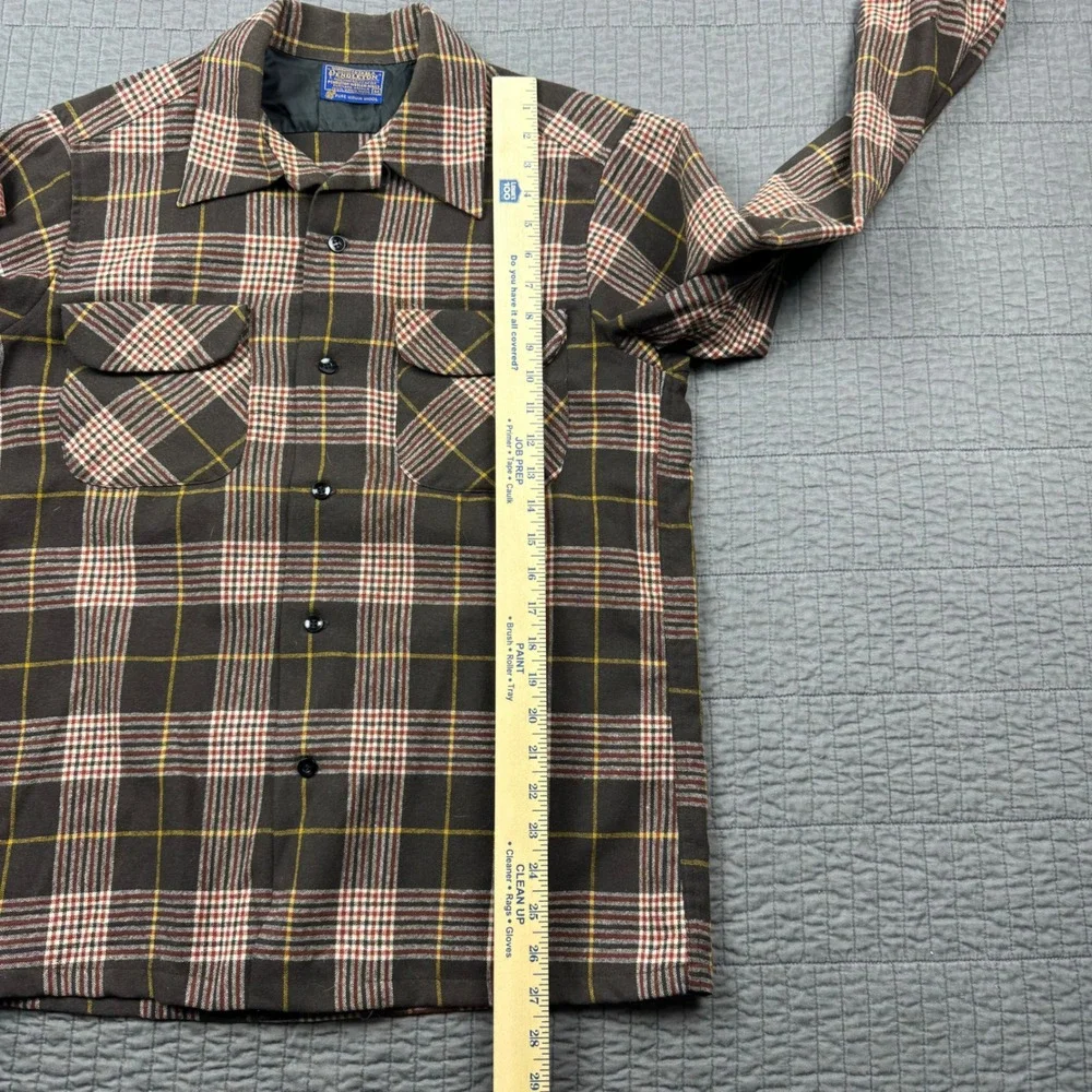 Vintage‎ Pendleton Board Shirt Men Medium Brown Wool Plaid Loop Camp Collar
